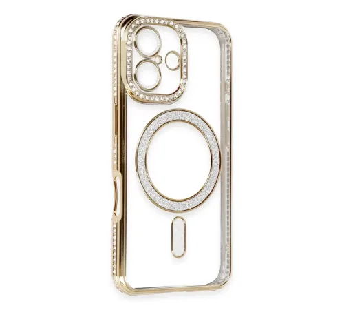 Apple iPhone 16 Kılıf Joke Simli Magneticsafe Kılıf - Gold