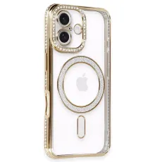 Apple iPhone 16 Kılıf Joke Simli Magneticsafe Kılıf - Gold