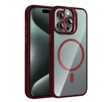 Apple iPhone 15 Pro Max Remim Lensli Magsafe Standlı Kapak - Bordo