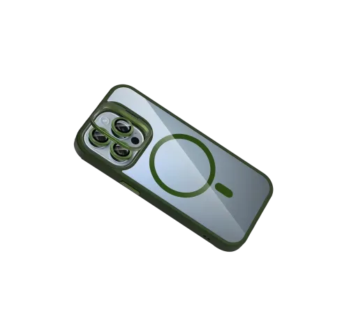 Apple iPhone 15 Pro Max Remim Lensli Magsafe Standlı Kapak - Koyu Yeşil