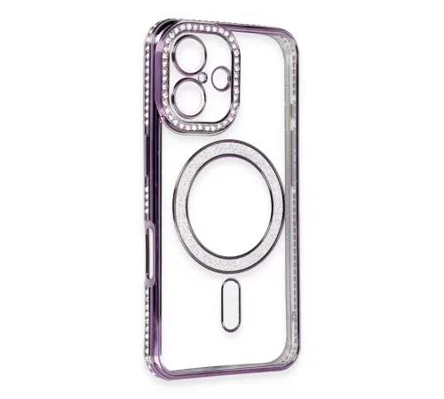 Apple iPhone 16 Kılıf Joke Simli Magneticsafe Kılıf - Derin Mor