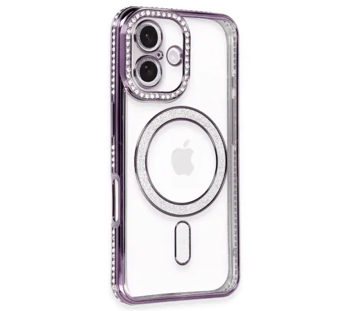 Apple iPhone 16 Kılıf Joke Simli Magneticsafe Kılıf - Derin Mor