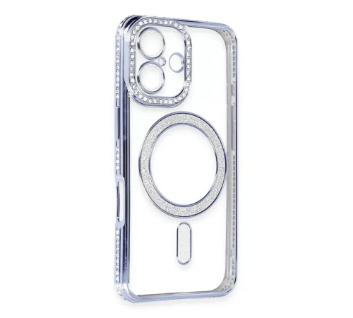 Apple iPhone 16 Kılıf Joke Simli Magneticsafe Kılıf - Mavi