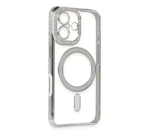 Apple iPhone 16 Kılıf Joke Simli Magneticsafe Kılıf - Gümüş