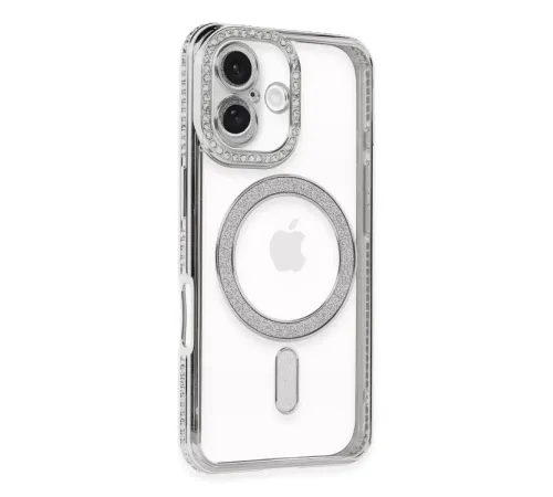 Apple iPhone 16 Kılıf Joke Simli Magneticsafe Kılıf - Gümüş