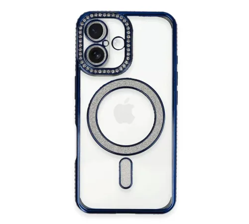 Apple iPhone 16 Kılıf Joke Simli Magneticsafe Kılıf - Lacivert