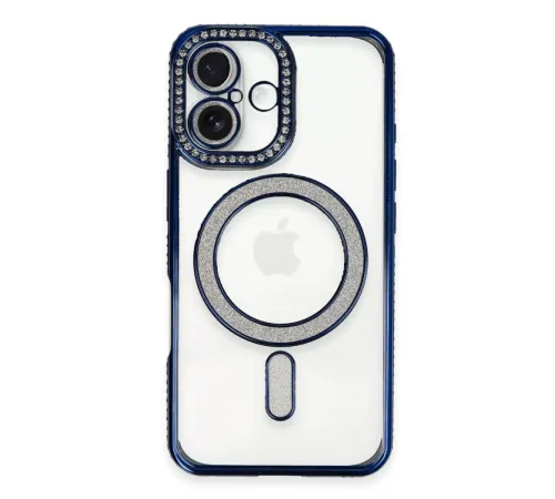 Apple iPhone 16 Kılıf Joke Simli Magneticsafe Kılıf - Lacivert