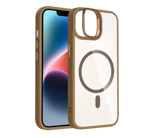 Apple iPhone 11 Remim Lensli Magsafe Standlı Kapak - Kahverengi