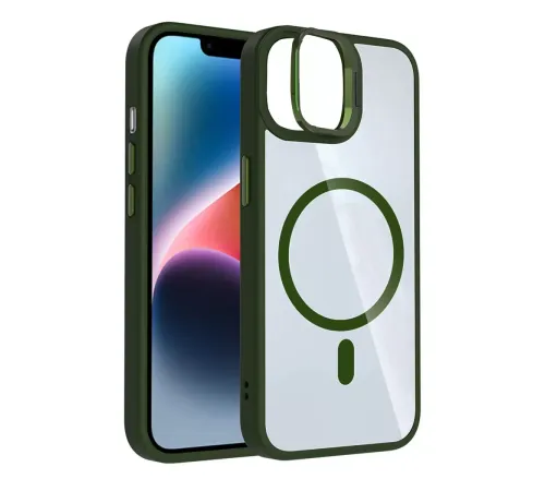 Apple iPhone 11 Remim Lensli Magsafe Standlı Kapak - Koyu Yeşil