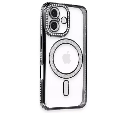 Apple iPhone 16 Plus Kılıf Joke Simli Magneticsafe Kılıf - Siyah
