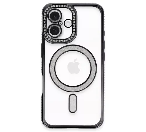 Apple iPhone 16 Plus Kılıf Joke Simli Magneticsafe Kılıf - Siyah