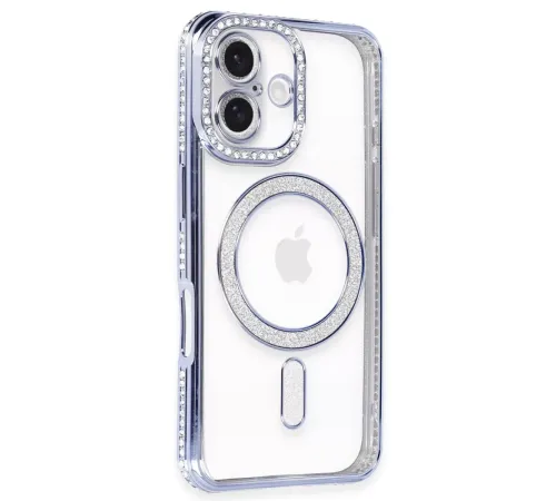Apple iPhone 16 Plus Kılıf Joke Simli Magneticsafe Kılıf - Mavi