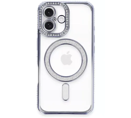 Apple iPhone 16 Plus Kılıf Joke Simli Magneticsafe Kılıf - Mavi