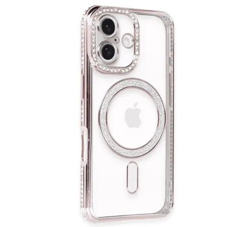Apple iPhone 16 Plus Kılıf Joke Simli Magneticsafe Kılıf - Pembe