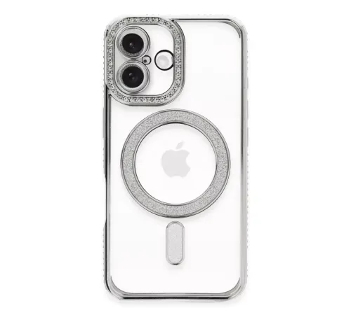 Apple iPhone 16 Plus Kılıf Joke Simli Magneticsafe Kılıf - Gümüş