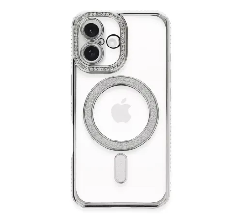 Apple iPhone 16 Plus Kılıf Joke Simli Magneticsafe Kılıf - Gümüş