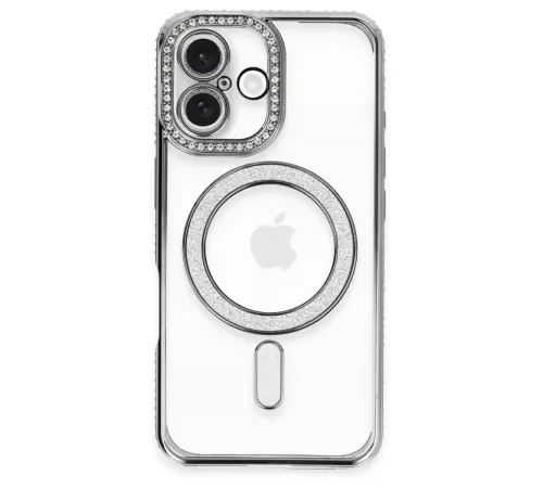 Apple iPhone 16 Plus Kılıf Joke Simli Magneticsafe Kılıf - Gri