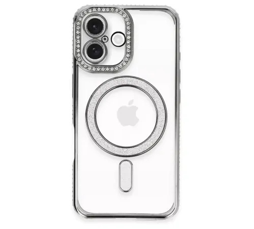 Apple iPhone 16 Plus Kılıf Joke Simli Magneticsafe Kılıf - Gri