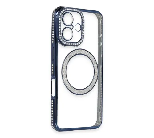 Apple iPhone 16 Plus Kılıf Joke Simli Magneticsafe Kılıf - Lacivert