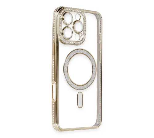 Apple iPhone 16 Pro Kılıf Joke Simli Magneticsafe Kılıf - Gold