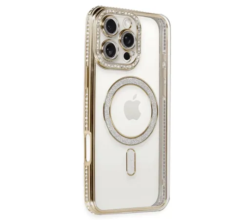 Apple iPhone 16 Pro Kılıf Joke Simli Magneticsafe Kılıf - Gold