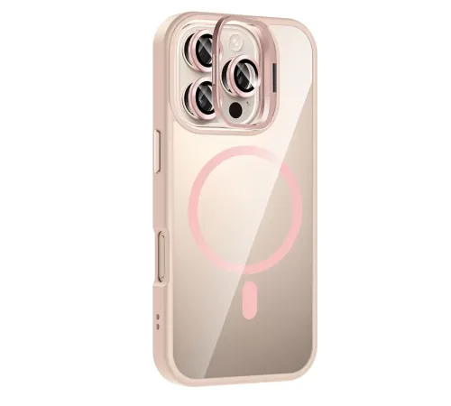 Apple iPhone 16 Pro Remim Lensli Magsafe Standlı Kapak - Pembe