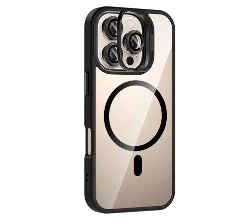 Apple iPhone 16 Pro Remim Lensli Magsafe Standlı Kapak - Siyah