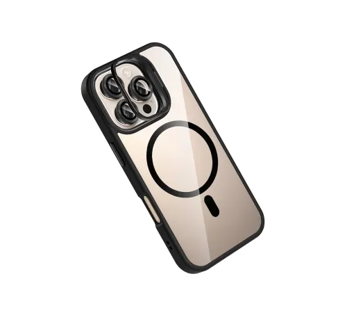 Apple iPhone 16 Pro Remim Lensli Magsafe Standlı Kapak - Siyah