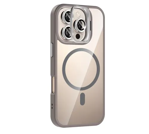 Apple iPhone 16 Pro Remim Lensli Magsafe Standlı Kapak - Titan Gri