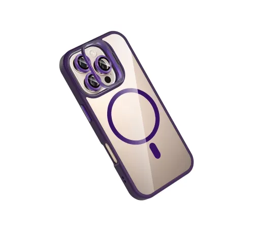 Apple iPhone 16 Pro Max Remim Lensli Magsafe Standlı Kapak - Derin Mor