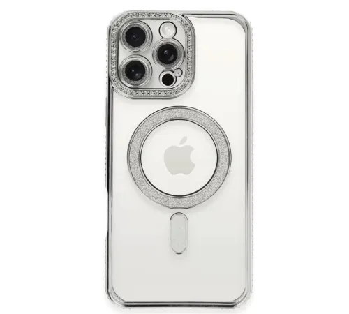 Apple iPhone 16 Pro Kılıf Joke Simli Magneticsafe Kılıf - Gümüş