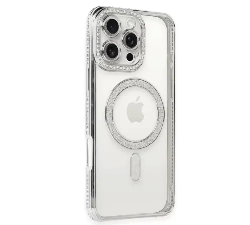 Apple iPhone 16 Pro Kılıf Joke Simli Magneticsafe Kılıf - Gümüş