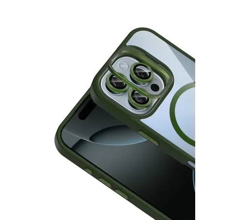 Apple iPhone 16 Pro Max Remim Lensli Magsafe Standlı Kapak - Koyu Yeşil