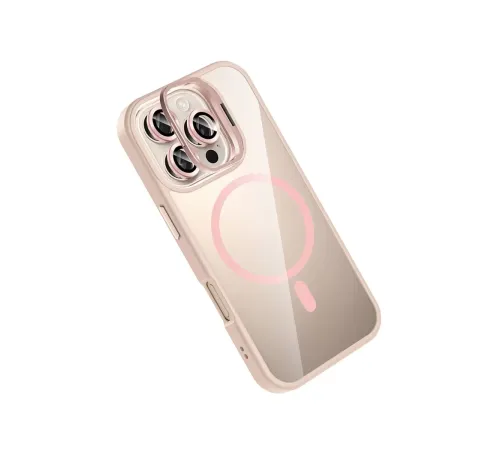 Apple iPhone 16 Pro Max Remim Lensli Magsafe Standlı Kapak - Pembe