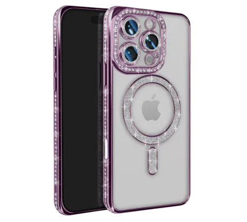 Apple iPhone 16 Pro Max Kılıf Joke Simli Magneticsafe Kılıf - Derin Mor