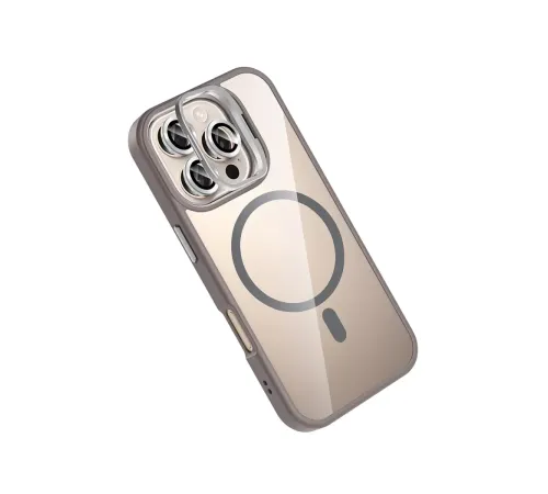 Apple iPhone 16 Pro Max Remim Lensli Magsafe Standlı Kapak - Titan Gri