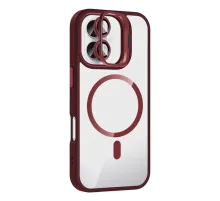 Apple iPhone 16 Plus Remim Lensli Magsafe Standlı Kapak - Bordo