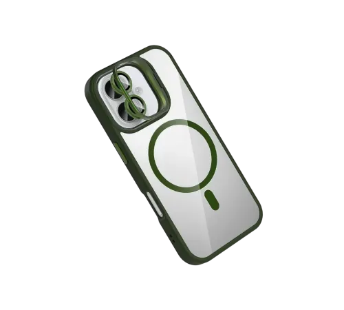 Apple iPhone 16 Plus Remim Lensli Magsafe Standlı Kapak - Koyu Yeşil