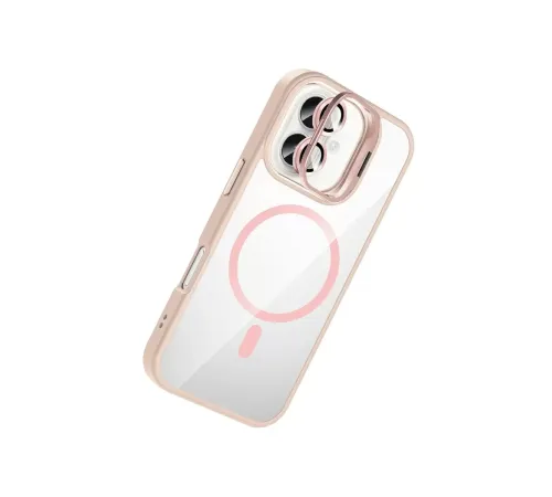 Apple iPhone 16 Plus Remim Lensli Magsafe Standlı Kapak - Pembe