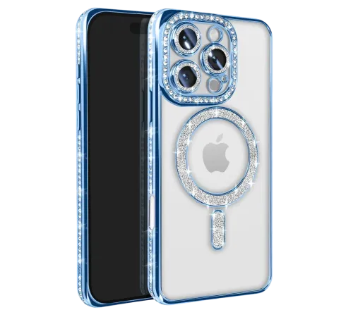 Apple iPhone 16 Pro Max Kılıf Joke Simli Magneticsafe Kılıf - Mavi