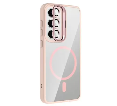 Samsung Galaxy S25 Remim Lensli Magsafe Standlı Kapak - Pembe