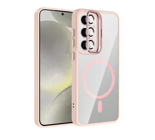 Samsung Galaxy S25 Remim Lensli Magsafe Standlı Kapak - Pembe