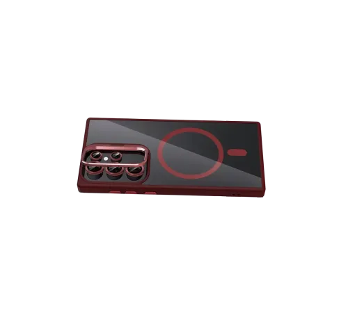 Samsung Galaxy S25 Ultra Remim Lensli Magsafe Standlı Kapak - Bordo