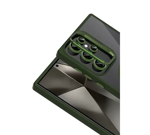Samsung Galaxy S25 Ultra Remim Lensli Magsafe Standlı Kapak - Koyu Yeşil