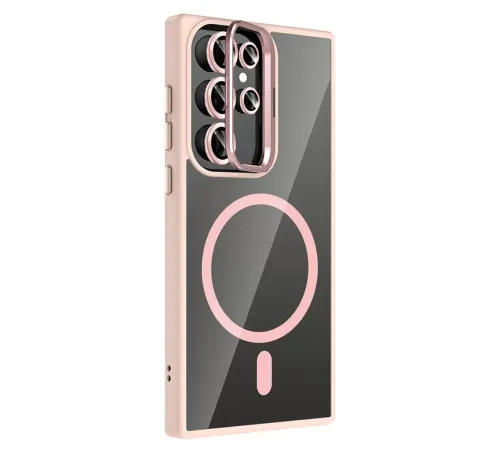 Samsung Galaxy S25 Ultra Remim Lensli Magsafe Standlı Kapak - Pembe