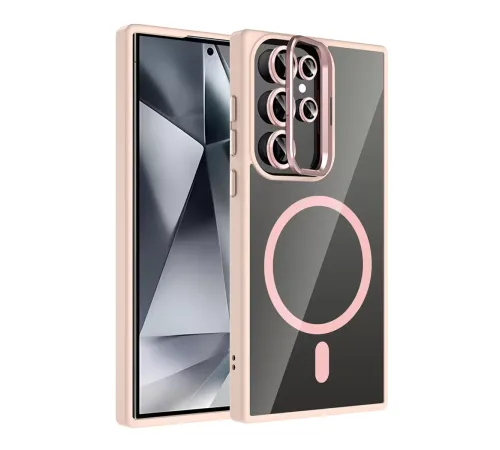 Samsung Galaxy S25 Ultra Remim Lensli Magsafe Standlı Kapak - Pembe