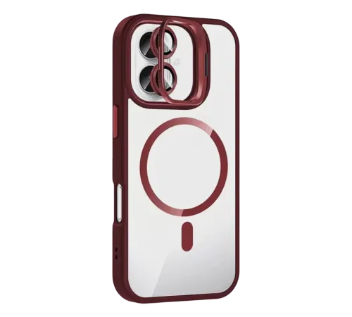 Apple iPhone 17 Remim Lensli Magsafe Standlı Kapak - Bordo