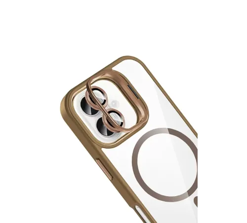 Apple iPhone 17 Remim Lensli Magsafe Standlı Kapak - Kahverengi