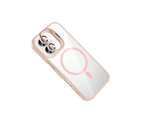 Apple iPhone 17 Remim Lensli Magsafe Standlı Kapak - Pembe
