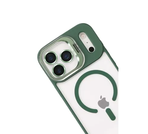 Apple iPhone 17 Pro Remim Lensli Magsafe Standlı Kapak - Koyu Yeşil